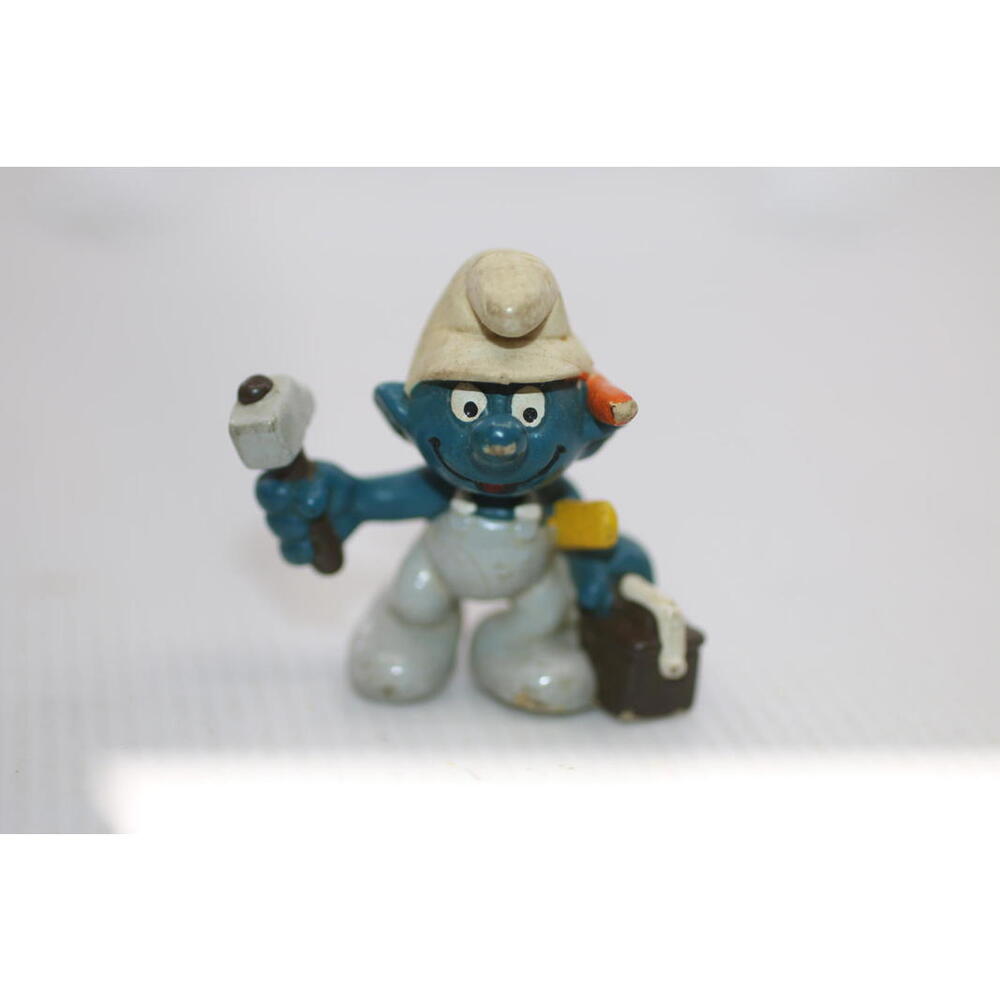 Smurfs Handy Smurf Hammer Toolbox Vtg Figure Schleich Peyo PVC Figure 1983 Fixer
